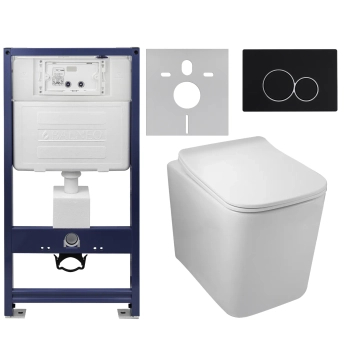 Balneo Unterputz-WC-Set, Fix-Frame Standard-Rahmen mit weißer Luga-WC-Schüssel und einer Taste Ihrer Wahl