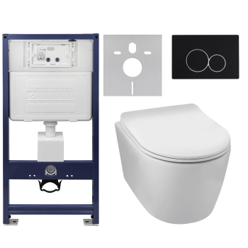 Balneo Unterputz-WC-Set, Fix-Frame Standard-Rahmen mit weißer Luxa-WC-Schüssel und einer Taste Ihrer Wahl