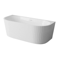 Freistehende Badewanne wandmontiert Balneo VIVA fluted NO RIM 170 x 80 cm weiß Acryl mit Rahmen aus Edelstahl und 6 Stabilisierungsfüßen, mit Überlauf und weißem Stopfen