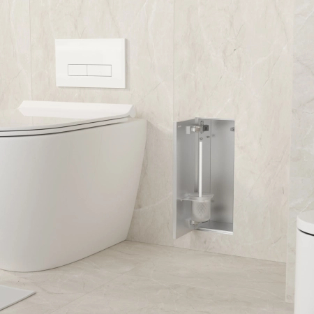 Schowek na szczotkę WC Balneo Wall Box Brush S Tiles lewy do wbudowania w ścianę ze stali nierdzewnej