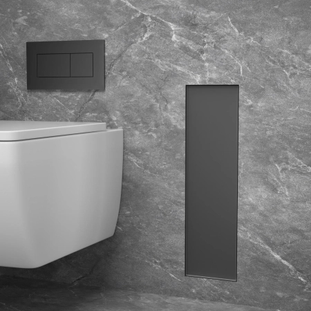 Schowek na szczotkę WC Balneo Wall Box Brush L Black Glass lewy do wbudowania w ścianę ze stali nierdzewnej