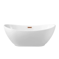 Freistehende Balneo PARMA Badewanne 170 x 72 cm weiß, Acryl, mit Edelstahlrahmen und 6 Stabilisierungsfüßen, mit Überlauf und Stopfen in Copper