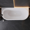 Freistehende Badewanne wandmontiert Balneo VIVA fluted 170 x 80 cm weiß/schwarz Acryl mit Rahmen aus Edelstahl und 6 Stabilisierungsfüßen, mit Überlauf und weißem Stopfen