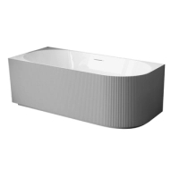 Freistehende Badewanne Ecke links Balneo AVOLA fluted NO RIM 160 x 75 cm weiß/grau Acryl mit Rahmen aus Edelstahl und 6 Stabilisierungsfüßen, mit Überlauf und weißem Stopfen