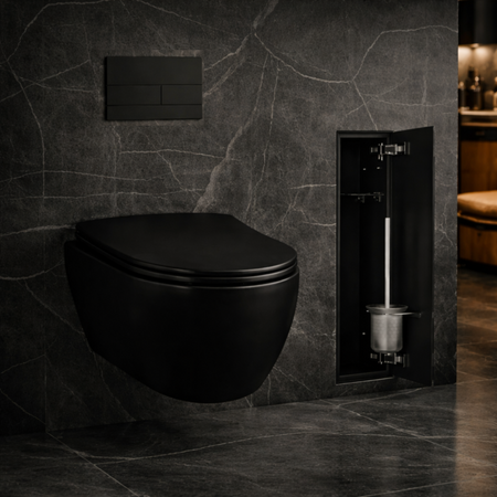 Balneo Wall Box Brush L Black Glass Bürstenstauraum für WC, rechts, zum Einbau in die Wand, aus Edelstahl