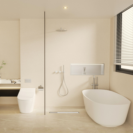 Balneo Duplex Next Mirror Silver Linienablauf für den Boden 100 cm Chrom doppelseitig aus Edelstahl mit niedrigem Siphon und tiefem Schmutzfänger