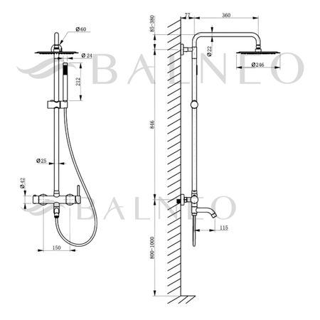 Balneo Cascade Brausebatterie-Set 1 Chrom