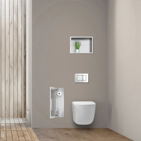 Schowek na szczotkę WC Balneo Wall Box Brush L Tiles lewy do wbudowania w ścianę ze stali nierdzewnej