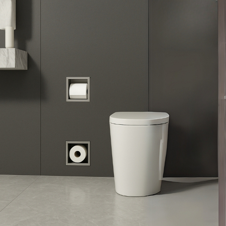 Balneo Wall Box Papierhalter 2 Gun Metal mit Ablage in der Wand in Edelstahl eingebaut