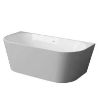 Freistehende Badewanne wandmontiert Balneo VIVA NO RIM 160 x 75 cm weiß/grau Acryl mit Rahmen aus Edelstahl und 6 Stabilisierungsfüßen, mit Überlauf und weißem Stopfen
