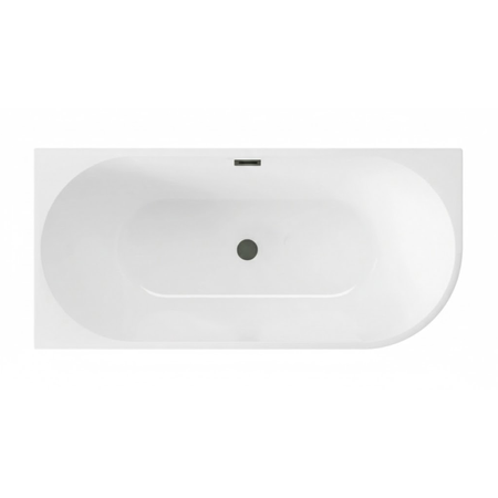 Freistehende Eckbadewanne links Balneo AVOLA 160 x 80 cm aus weißem Acryl mit Edelstahlrahmen und 6 stabilisierenden Füßen mit Überlauf und Stopfen aus Rotguss