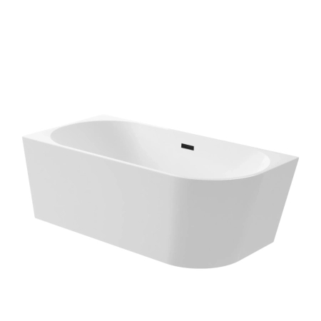 Freistehende linke Eckbadewanne Balneo AVOLA 160 x 80 cm weiß, Acryl, mit Edelstahlrahmen und 6 Stabilisierungsfüßen, mit Überlauf und Stopfen in Black