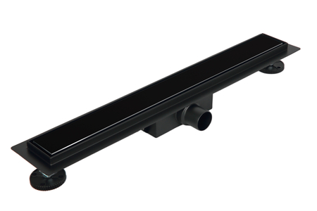 Balneo G-Drain Next Double Dark Bodenablauf 60 cm schwarz mit Panel aus gehärtetem Glas, niedrigem Siphon und tiefem Schlammfang