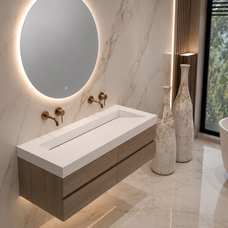 Waschbecken Veloria Coco White Solid Surface mit linearem Ablauf 120 cm