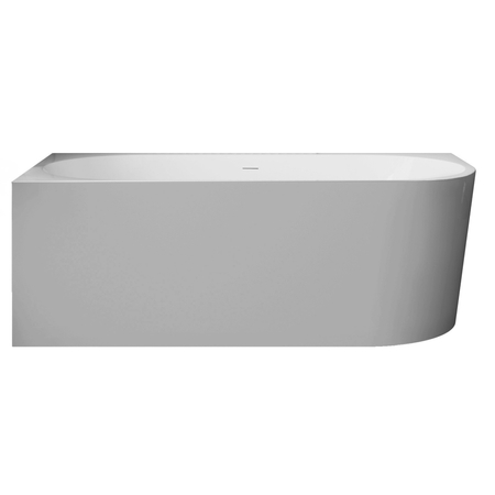 Freistehende Badewanne Ecke links Balneo AVOLA NO RIM 150 x 75 cm weiß/grau Acryl mit Rahmen aus Edelstahl und 6 Stabilisierungsfüßen, mit Überlauf und weißem Stopfen
