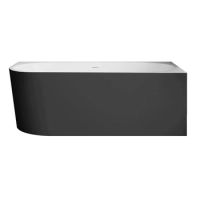 Freistehende Badewanne Ecke rechts Balneo AVOLA NO RIM 150 x 75 cm weiß/schwarz Acryl mit Rahmen aus Edelstahl und 6 Stabilisierungsfüßen, mit Überlauf und weißem Stopfen
