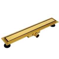 Balneo Duplex Next Gold Bodenablauf 90 cm goldfarben, beidseitig aus gebürstetem Edelstahl mit niedrigem Siphon und tiefem Schlammfang
