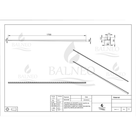 Gefälleprofil Balneo Gun Metal für Glas links 170 cm