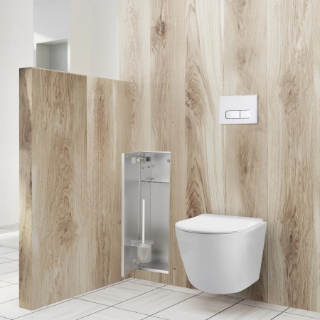 Schowek na szczotkę WC Balneo Wall Box Brush L Tiles lewy do wbudowania w ścianę ze stali nierdzewnej