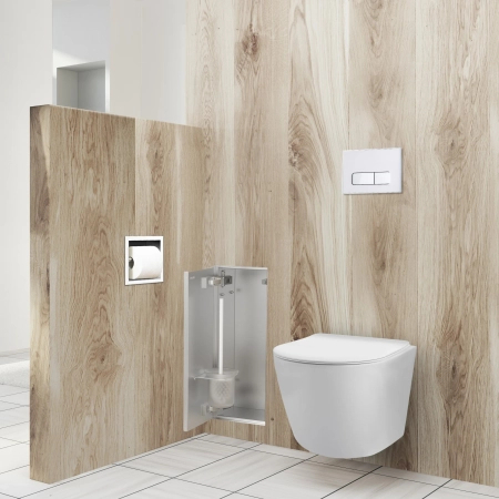 Schowek na szczotkę WC Balneo Wall Box Brush S Tiles lewy do wbudowania w ścianę ze stali nierdzewnej