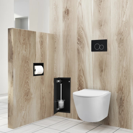Schowek na szczotkę WC Balneo Wall Box Brush S Black Glass wbudowany w ścianę ze stali nierdzewnej