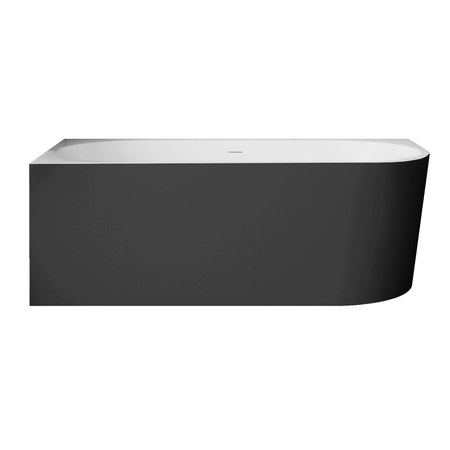 Freistehende Badewanne Ecke links Balneo AVOLA NO RIM 160 x 80 cm weiß/schwarz Acryl mit Rahmen aus Edelstahl und 6 Stabilisierungsfüßen, mit Überlauf und weißem Stopfen