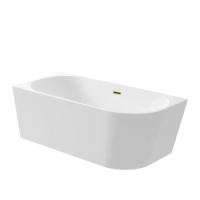 Freistehende linke Eckbadewanne Balneo AVOLA 150 x 75 cm weiß, Acryl, mit Edelstahlrahmen und 6 Stabilisierungsfüßen, mit Überlauf und Stopfen in Mirror Gold