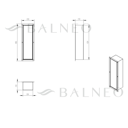 Schowek na szczotkę WC Balneo Wall Box Brush L Black Glass lewy do wbudowania w ścianę ze stali nierdzewnej