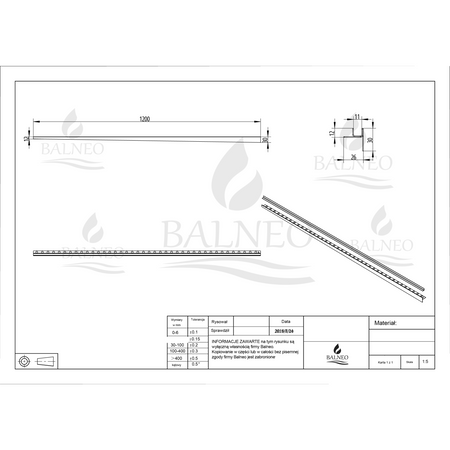 Balneo Gefälleleiste Kupfer für Glas links 120 cm