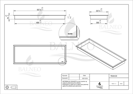 Balneo Wall Box One White Nischenablage 90 x 30 x 7 cm weiß aus Edelstahl mit Rand
