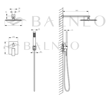 Balneo Cascade Duscharmatur 3er Set gold