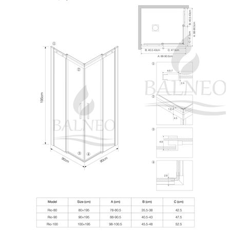 Balneo Rio Schiebe-Duschkabine 90 x 90 cm, schwarz, transparent