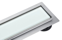 Balneo G-Drain Next Milky Bodenablauf 60 cm mit weißem Panel aus gehärtetem Glas, niedrigem Siphon und tiefem Schlammfang