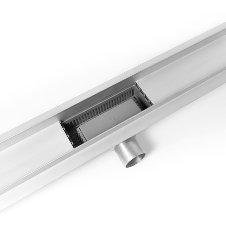 Balneo Duplex Next Bodenablauf 110 cm beidseitig aus gebürstetem Edelstahl mit niedrigem Siphon und tiefem Schlammfang