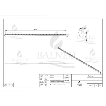 Balneo Gefälleleiste Kupfer Wandmontage links 170 cm