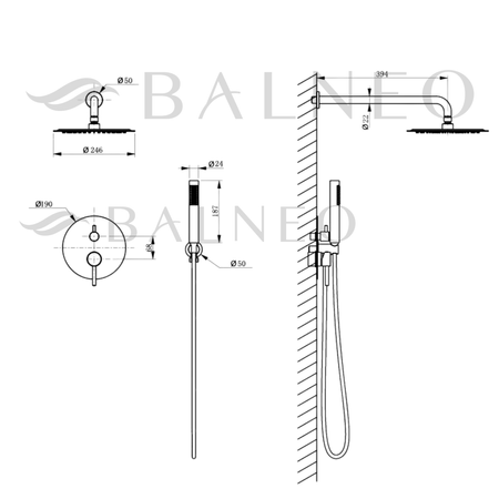 Balneo Cascade Brausebatterie 2er-Set aus Rotguss