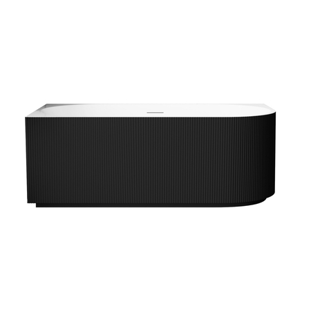 Freistehende Badewanne Ecke links Balneo AVOLA fluted NO RIM 150 x 75 cm weiß/schwarz Acryl mit Rahmen aus Edelstahl und 6 Stabilisierungsfüßen, mit Überlauf und weißem Stopfen