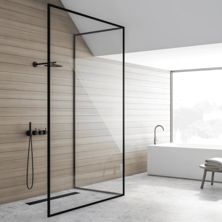 Balneo G-Drain Next Double Dark Bodenablauf 100 cm schwarz mit Panel aus gehärtetem Glas, niedrigem Siphon und tiefem Schlammfang