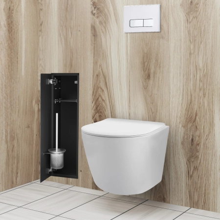 Schowek na szczotkę WC Balneo Wall Box Brush L Black Glass lewy do wbudowania w ścianę ze stali nierdzewnej