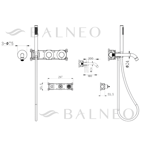 Wannenarmatur Balneo Cascade Modell 3 inox