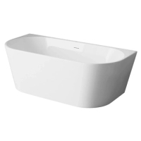 Freistehende Badewanne wandmontiert Balneo VIVA NO RIM 160 x 75 cm weiß Acryl mit Rahmen aus Edelstahl und 6 Stabilisierungsfüßen, mit Überlauf und weißem Stopfen