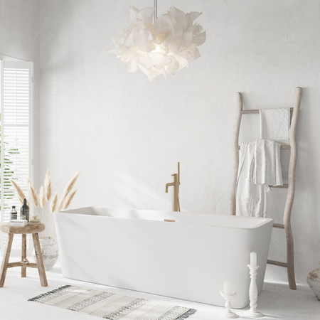 Freistehende Balneo ROMA Badewanne 170 x 80 cm weiß, Acryl, mit Edelstahlrahmen und 6 Stabilisierungsfüßen, mit Überlauf und Stopfen in Gold