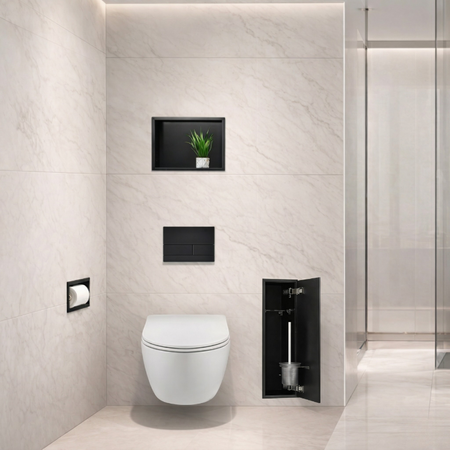 Balneo Wall Box Brush L Black Glass Bürstenstauraum für WC, rechts, zum Einbau in die Wand, aus Edelstahl