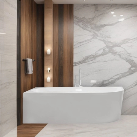 Freistehende linke Eckbadewanne Balneo AVOLA 160 x 80 cm weiß, Acryl, mit Edelstahlrahmen und 6 Stabilisierungsfüßen, mit Überlauf und Stopfen in White