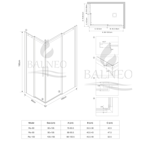 Balneo Rio Schiebe-Duschkabine 80 x 100 cm, schwarz, transparent
