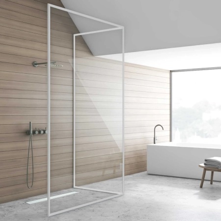 Balneo G-Drain Next Milky Bodenablauf 80 cm mit weißem Panel aus gehärtetem Glas, niedrigem Siphon und tiefem Schlammfang