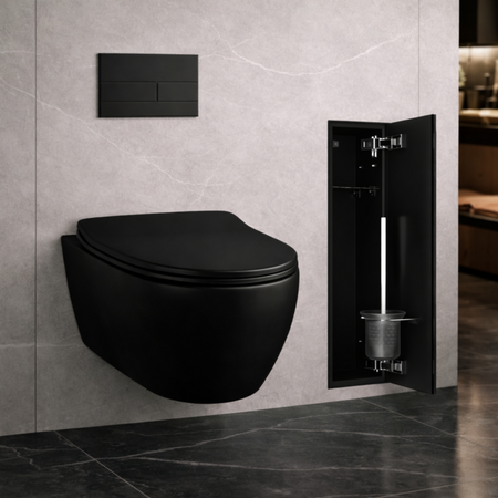 Balneo Wall Box Brush L Black Glass Bürstenstauraum für WC, rechts, zum Einbau in die Wand, aus Edelstahl