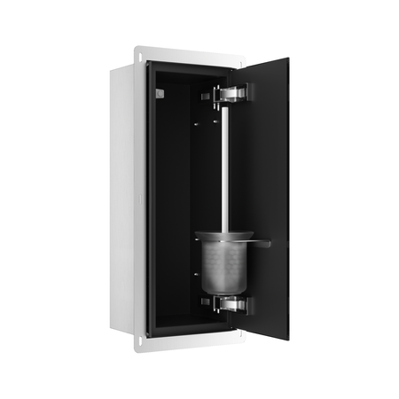 Wandeinbau-WC-Bürstenbox Balneo Wall Box Brush S Black Glass rechts, zum Einbau in die Wand aus rostfreiem Edelstahl