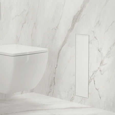Schowek na szczotkę WC Balneo Wall Box Brush L White Glass lewy do wbudowania w ścianę ze stali nierdzewnej