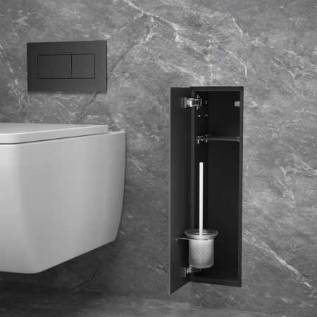 Schowek na szczotkę WC Balneo Wall Box Brush L Black Glass lewy do wbudowania w ścianę ze stali nierdzewnej